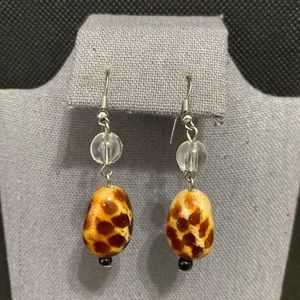 Animal pattern jewel dangling pierced earrings
